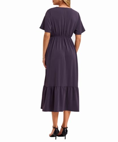 Image of Women's Summer Short Sleeve Maxi Floral Flowy Dresses with Pockets