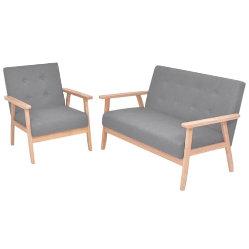 Sofá de 2 plazas y juego de 2 sillones escandinavos de madera para salón minimalista 2