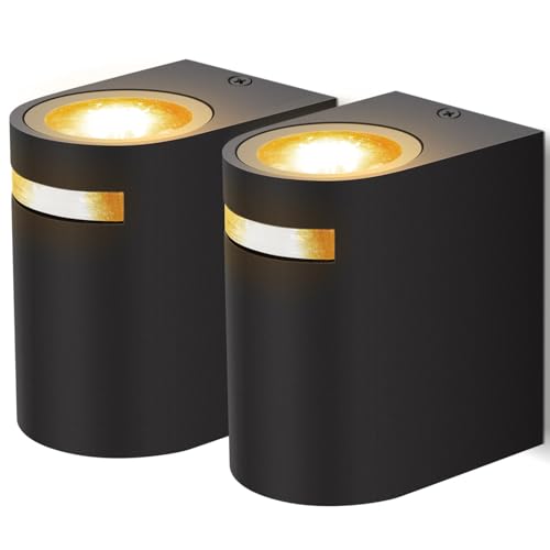 Aigostar Aplique Pared Interior/Exterior，GU10 Antracita Aluminio Lámpara Exterior Pared，2 piezas，Impermeable IP65 Luz Interior y Exterior Iluminación para Patio，Jardín，Balcón，Dormitorio，Salon，Pasillo