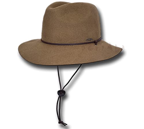 Chapeau australien en laine Oztrala - Modèle Fedora Cowboy HW07 en cuir - Marron - Taille L