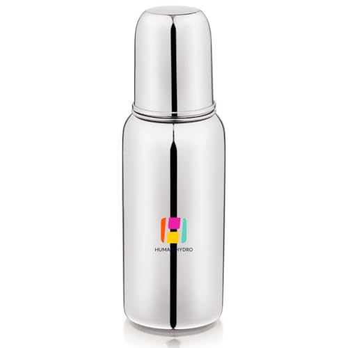 Human Hydro 250ml Stainless Steel Baby Feeding Bottle | Anti-Colic, BPA-Free, Leak-Proof | Food Grade 304 Steel | Wide Neck Milk Bottle for Newborns & Infants | Made in India