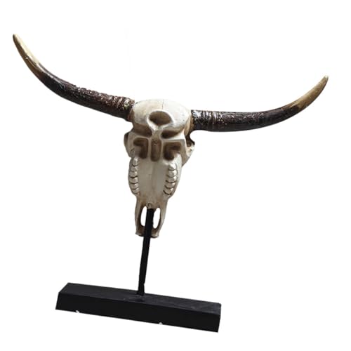 Veemoon Adorno de Cabeza de Buey Retro de Resina y Metal Decoración Artesanal para Sala y Tienda Modelo de Cuerno de Buey Resistente y Colorido