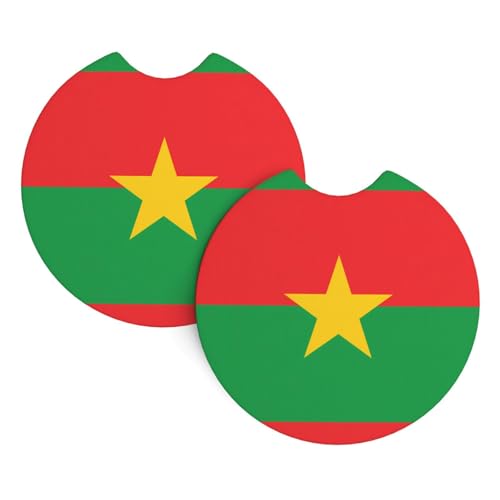 Lot de 2 dessous de verre en néoprène absorbant avec motif drapeau du Burkina Faso - Antidérapants - Ajustement universel - Accessoires d'intérieur pour véhicule