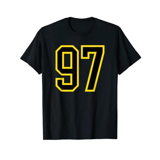 Número de camiseta #97 de cumpleaños amarillo y negro número de deportes 97 Camiseta