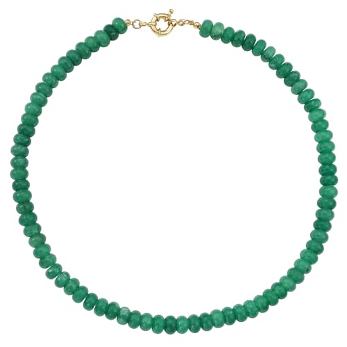 Zissunbeam Beaded Necklace for Women Green Jade Beaded Gemstone Choker Charm Necklace Rainbow Natural Stone Summer Trendy Beach Boho Statement Handmade Surfer Jewelry (GREEN)