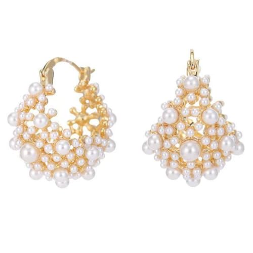 Pearl Chunky Gold Hoop Earrings for Women Trendy Stack Small Pearl Hoop Earrings