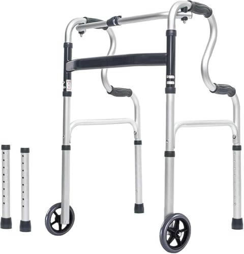 Andador andador con asiento plegable – Ayuda de movilidad de altura ajustable para personas mayores, marco de aluminio ligero, estabilidad mejorada para mayor seguridad y comodidad