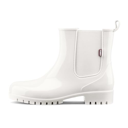 HISEA Short Rain Boots for Women Waterproof Garden Shoes Anti-Slipping Ankle Chelsea Rainboots for Ladies with Comfort Insole Lightweight Stylish Rubber Rain Shoes Outdoor Work Booties, Size 6 White