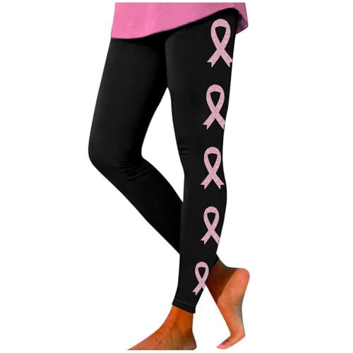Generisch Leggings de mujer de cintura alta para uso diario, cómodos y elásticos, pantalones de yoga impresos con el mes de la educación sobre el cáncer de mama, Negro , XXL
