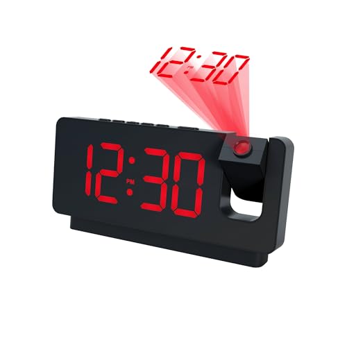Caliber Réveil Numérique avec Projection – Affichage LED Rotatif, Mode Nuit, Température & Date – Alarme Puissante avec Snooze – Alimentation Secteur...