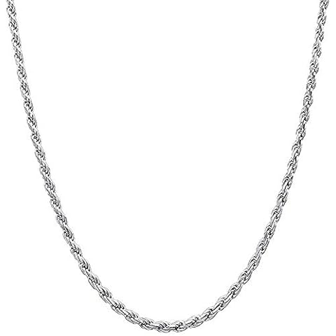FZTN Jewelry Strong Solid Stainless Steel Diamond Cut 3MM Twisted Rope Chain Link Necklace for Men Women Juniors Classic White Gold Plated Chain Jewelery 22 Inch Cover