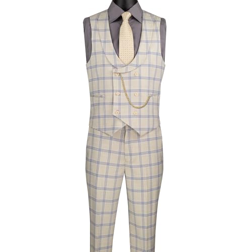Luxurious Men's Modern-Fit, 3-Piece Windowpane Suit-Stretch Fabric w/1 Free Pair of Socks2