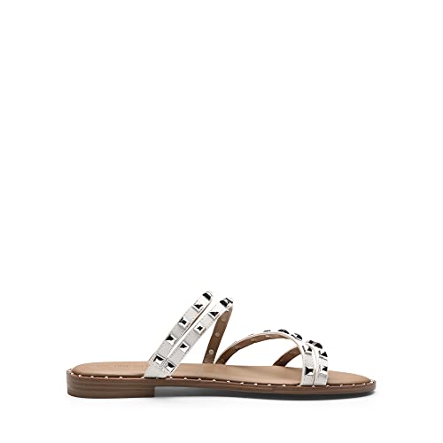 Image of DREAM PAIRS Women's Clear Studded Rhinestone Slide Sandals Slip on Open Toe Cute Flat Sandals for Summer