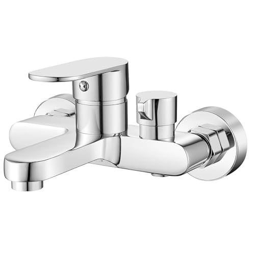 AIMOYO Grifo Bañera y Ducha Monomando, Griferia Ducha Bañera Mezclador Cromado Montaje en Pared, Sin Incluir Alcachofa, 1/2'' Salida Universal, Latón, Plateado