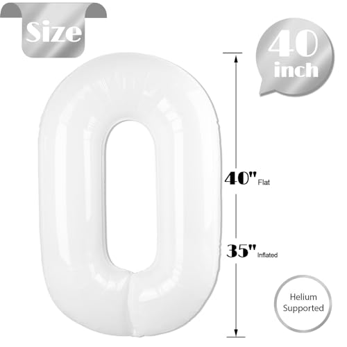 Image of White Number Balloon 40 Inch, Translucent 0 Number Balloons, 10 20 30 40 50 Numbers Balloon Birthday Decorations, White Party Supplies for Women Men