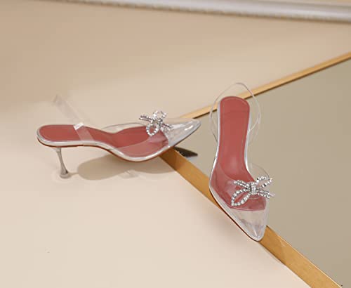 AUMOTED Women Slingback Clear Pumps Pointed Toe Metallic Stiletto High Heel Rhinestone Pumps Ankle Strap Dress Shoes Wedding 3.5 Inch4