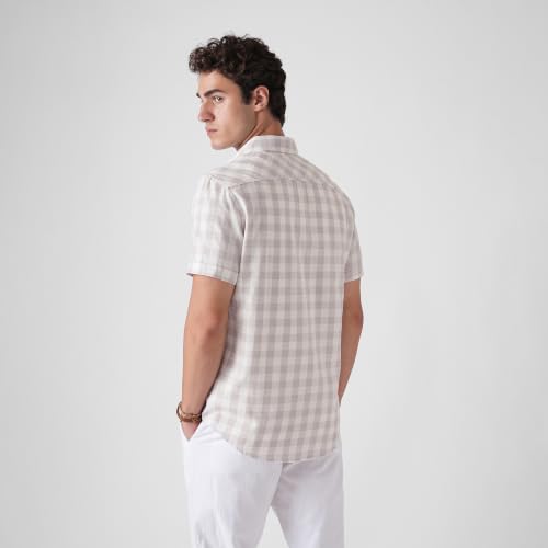 Image of BLUE BUDDHA Men Checked Casual Shirt | Tailored Fit Half Sleeve Shirt for Men | Curved Hem Ready to Wear, Office Casual & Weekend Wear