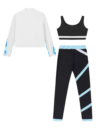 Kids Girls Dance Sports Bra Crop Top with Pant Jacket Set 3Pcs Gymnastics Figure Ice Skating Outfits Tracksuit4