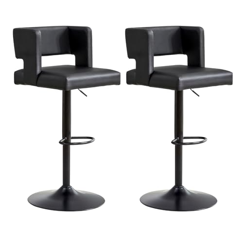 Set de 2 Butacas Barra Ajustables en Altura con Giratorio y Cojín de Cuero, Altura para Isla de Cocina (Negro) miniatura 1