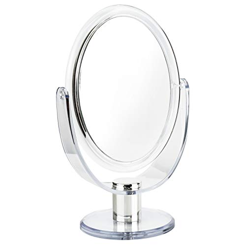 Noble 2 Sided Self Standing Mirror with Second Side 3X Magnifier, Makeup Vanity Mirror, 1X & 3X Magnification with 360 Degree Rotation (Oval, Medium)