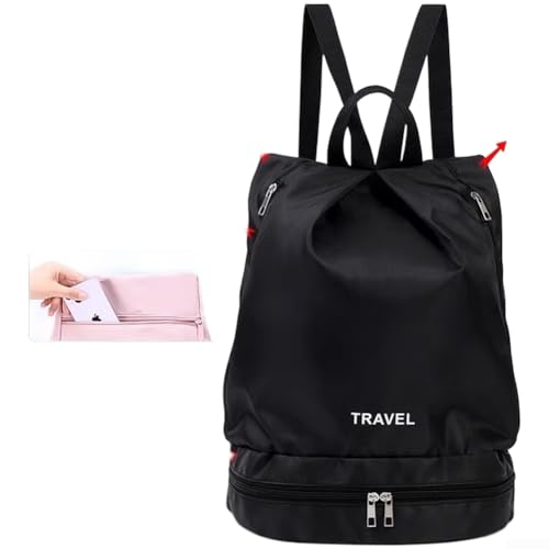 Mochila de natación con división seca y húmeda, tela resistente al agua, gran capacidad, compartimento para zapatos y correas de hombro ajustables para deportes y viajes (negro)