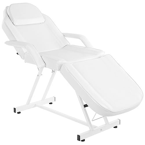 Bonnlo Chaise de Tatouage de Massage, lit D'esthéticienne, Chaise de lit Faciale Polyvalente pour équipement de Salon de Beauté Spa Coiffeur, Blanc