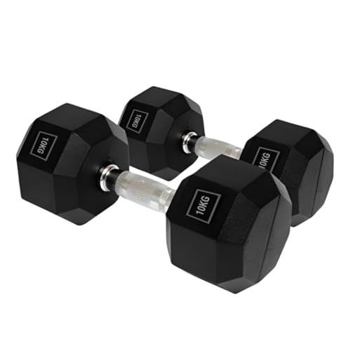 Image of Set Of 2 Rubber Professional Hexa Dumbbells | Fixed Weight Dumbbell | Dumbbells Set For Home Gym & Gym Training | Gym Equipment Dumbbells Set | Durable Dumbbell Set (10 Kg)
