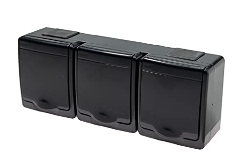 asvendo Aufputz 3-Fach Dreifach Steckdose IP44 Wassergeschützt Außenbereich Schwarz/Grau / / Weiß (schwarz)