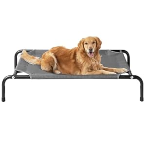 EHEYCIGA Elevated Dog Cot Beds for Large Dogs, Raised Outdoor Dog Hammock, Lifted Pet Platform with Frame and Washable Waterproof Cooling Teslin Mesh and Anti-Slip Feet, 43×26 inch