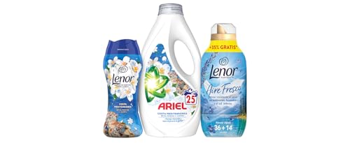 Ariel & Lenor Pack: Edición Limitada Costa Mediterránea – Detergente Líquido (25 Lavados), Perlas de Perfume (22 Lavados), y Suavizante Aire Fresco (50 Lavados)