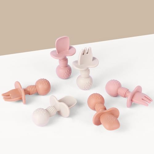 Image of Eascrozn 6 Pack Baby Spoons and Forks Set, Silicone Baby Spoons Self Feeding 6 Months for Toddler Utensils,BPA Free, Baby Led Weaning Supplies Feeding Essentials,Dishwasher and Boil Safe