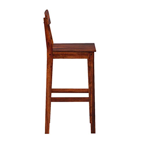 Image of Solid Sheesham Wood Bar Chair Set of 2 | Wooden Bar Stool for Kitchen Counter, Breakfast Table, Cafe & Home Bar | Cross Back Tall Chair with Footrest | Honey Natural Finish