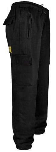 SITE KING Mens Cargo Combat Work Tracksuit Jogging Bottoms with Knee Pad Pockets Size S to 5XL Fleece Pants (2XL - 46/48 Waist Black)