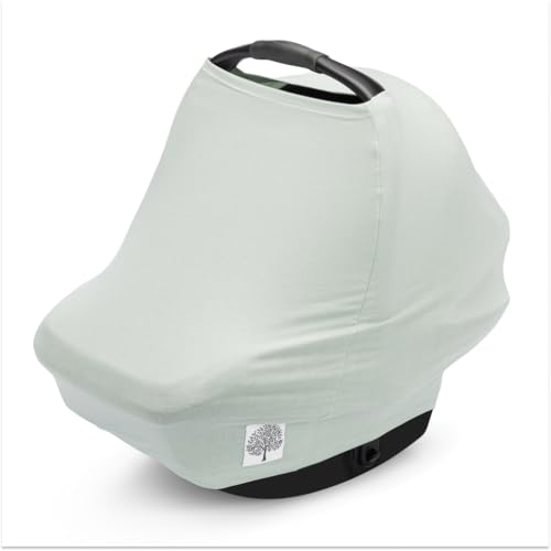 Image of Parker Baby 4 in 1 Car Seat Cover for Girls and Boys - Stretchy Carseat Canopy, Nursing Cover, Grocery Cart Cover, High Chair Cover - Sage