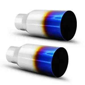 Apeixoto 2PCS Exhaust Tips 2.5 Inches Inlet 4 Inches Outlet 9 Inches Long Blue Burnt Exhaust Tailpipe with Double Wall Slant Cut