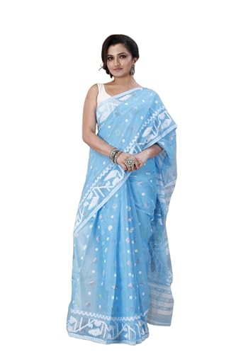 Image of OISHANI SAREE GHOR Women's Traditional Bengal Cotton Silk Soft Jamdani Saree - Authentic Design and Quality - No Blouse Piece