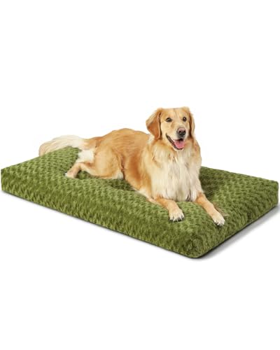 Image of KSIIA Washable Dog Beds Large Sized Dog Crate Bed Pet Mat 41 inchx27 inch Green | Deluxe Plush Comfy Kennel Pad, Anti-Slip Bottom,Deep Sleeping Mat for Large Dogs,Machine Washable for Easy Cleaning