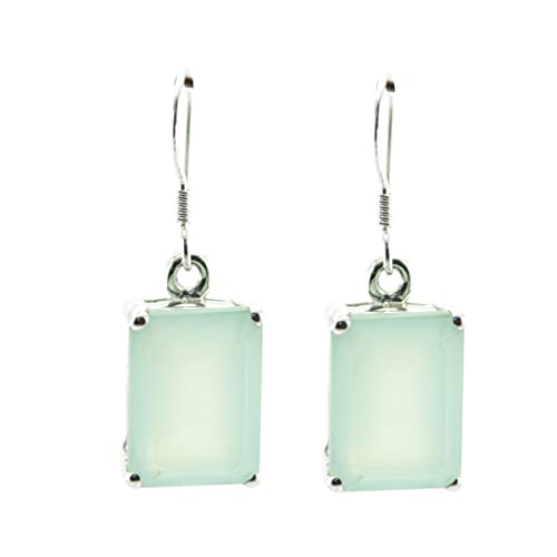 Boucle d'oreille aqua calcédoine en argent 925 octogone RIYO