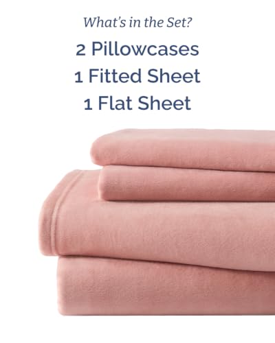 Image of Fleece Sheets Full Size Set - 4-Piece Velvet Flannel Sheet Set - Rose Pink