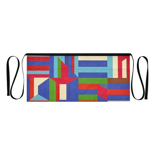 FASHON&FASCIN Server Apron with Pockets Waist Aprons Half Waitress Apron Geometry Design for Gardening Restaurant,Multi4