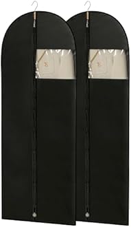 Dress Bags for Gowns, 65'' Long Garment Bags for Hanging Clothes, Dress Garment Bag, Black Dress Bag with Clear Window for Dresses, Coats, Uniforms（2 Packs）