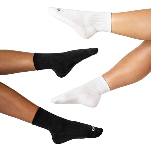 Kamo Fitness Daily 4-Pack – Women's Ankle Socks, Athletic Half Crew, Cotton Mid-Calf, Cushioned Sole, Seamless Toe, Size 5-9