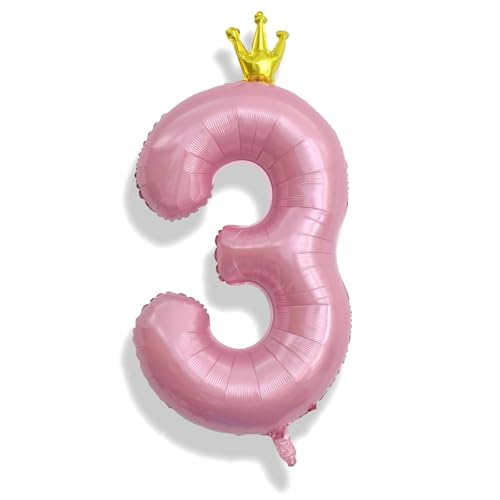 Image of 3rd Birthday Number Balloons for Girls, 40 Inch Light Pink Foil Number Balloons, Large Crown Pastel Pink Number Balloons 0-9 Set for Women 30th Birthday Party Decor Anniversary Decoration Supplies