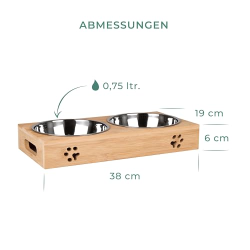 LAUBLUST Futterstation für Haustiere - Größe L - Bambus, 2 Edelstahl Fressnäpfe | Futternapf Hunde & Katzen