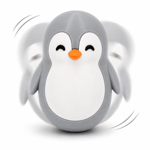 Image of Roly Poly Penguin Wobbler | Cute Self-Righting Penguin Desk Toy | Stress Relief Fidget Toy | Mini Penguin Collectible | Office Desk Decor & Gift (Mist Grey, 1 pc)