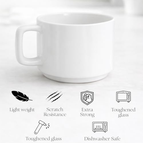 Image of Elegant White Ceramic Coffee Mug Set - 6 Pieces, 200 ML - Ideal for Daily Use in Office, Home and Restaurants