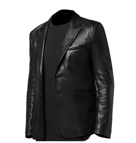 two Button GenuineLeather Blazer for Men | Classic Black Blazer coat3