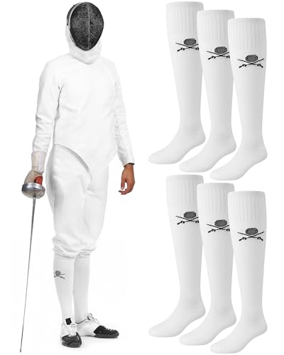 Glitopper 3 Pairs Fencing Socks for Epee Sabre and Foil White Cotton Knee High Socks Comfortable Support...