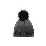 Eisbär Damen Mütze Dip Dye Lux Crystal, graumele Bedruckt mit schwarz, One Size, 80072 - Wintermütze mit Kunstfell Bommel, mit atmungsaktiven und wärmenden Innenfleece, perfekt für Kopfumfang 56-58
