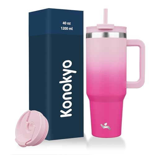 40 oz Tumbler with Handle and 2 Straws,2 in 1 Lid Insulated Water Bottle Stainless Steel Travel Coffee Mug,Cherry Blossoms